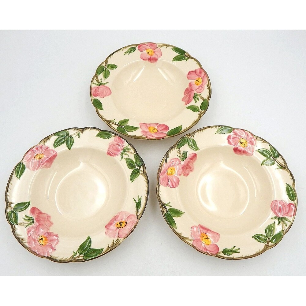 Franciscan USA Desert Rose Soup Bowls Wide Rimmed TV Logo 1960's Set Of 3